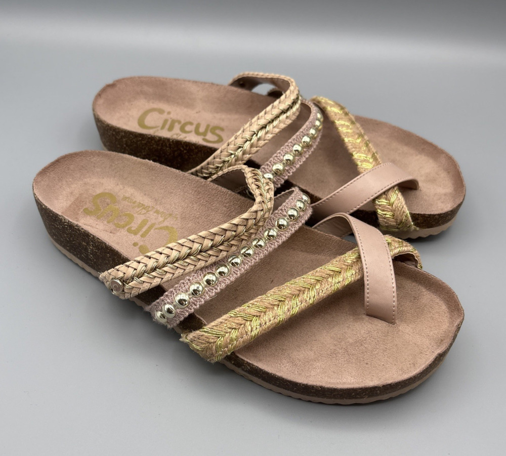 Circus Sam Edelman Oleander Shoes Size 7 Metallic Gold Pink Braided Sandals